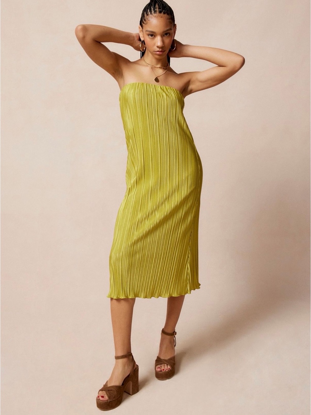 Urban Outfitters Brittany Textured Strapless Midi Dress Lime Green Size S NWT